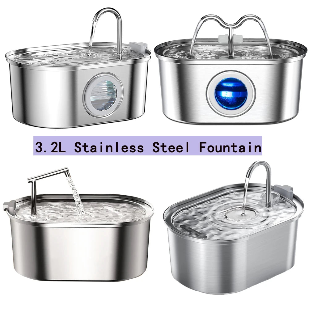 3.2L Stainless Steel Cat Water Fountain Cat Drinker Drinking Fountain For Cats Dogs Pet Water Dispenser Ultra Quiet Water Pump