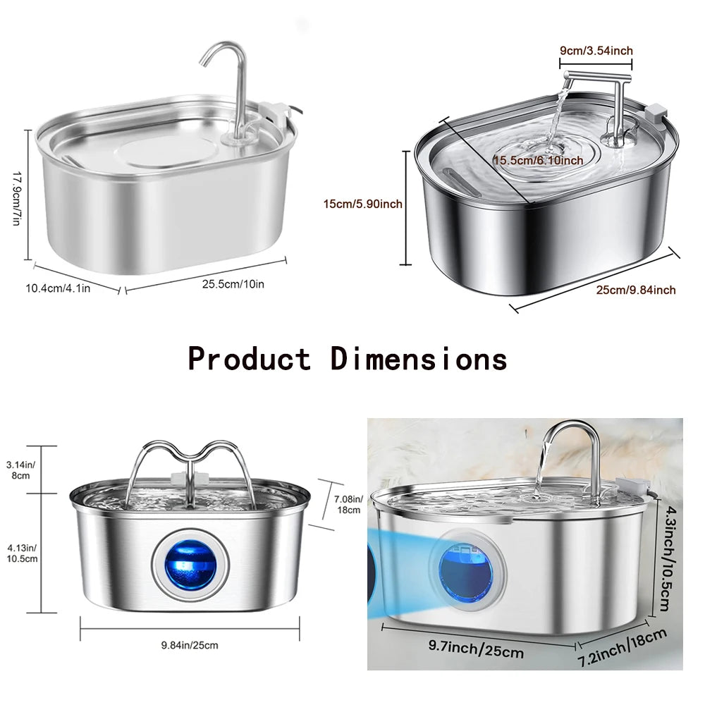 3.2L Stainless Steel Cat Water Fountain Cat Drinker Drinking Fountain For Cats Dogs Pet Water Dispenser Ultra Quiet Water Pump