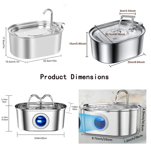 3.2L Stainless Steel Cat Water Fountain Cat Drinker Drinking Fountain For Cats Dogs Pet Water Dispenser Ultra Quiet Water Pump