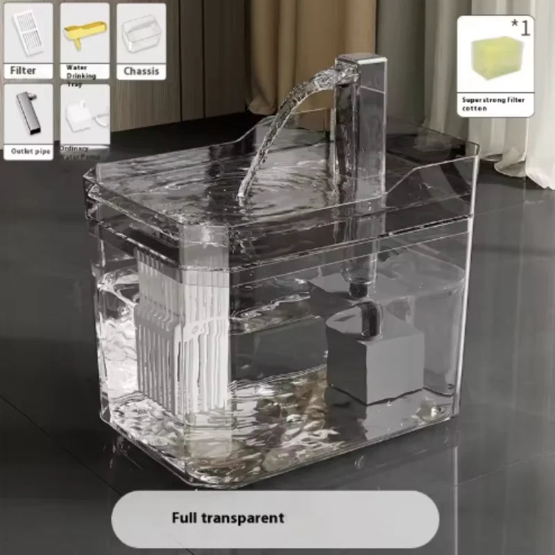 Cat Water Fountain Auto Filter Transparent Drinker USB Anti-Dry Burning Recirculate Filtering Water Dispenser with Pump