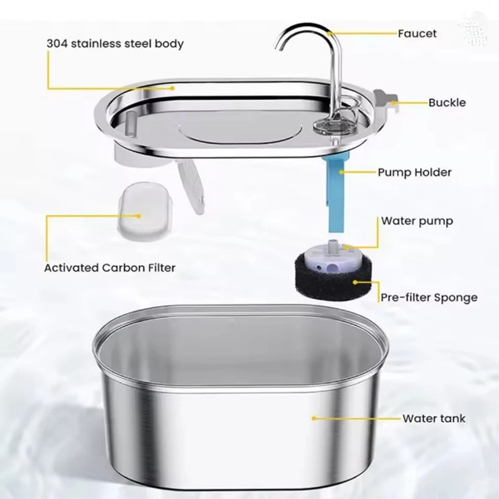 3.2L Stainless Steel Cat Water Fountain Cat Drinker Drinking Fountain For Cats Dogs Pet Water Dispenser Ultra Quiet Water Pump